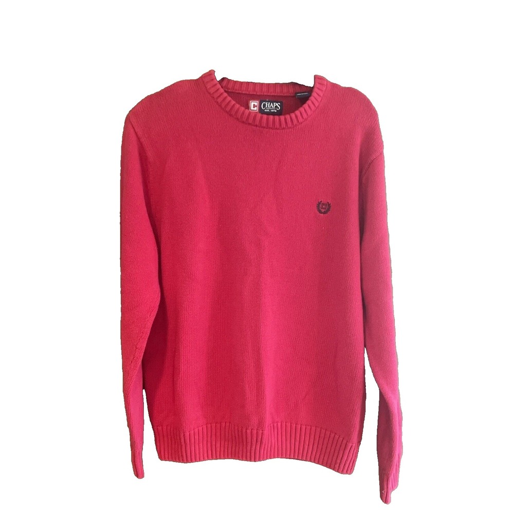 CHAPS Men's Sz L Red PULLOVER SWEATER Crew‎ Neck 100% Cotton Preppy